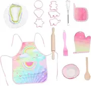 KICHOUSE Girls' Pretend Chef Set 4-piece Playhouse Cooking Baking Kit Apron Gloves Safe