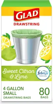 Odorshield Small Drawstring Trash Bags, 4 Gal, Sweet Citron and Lime, 80 Ct...