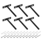 6Pcs 5 Inch Wall Mounting Floating Shelf Bracket Blind Shelf Support, Black