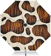 [RPLIFE] Windproof Travel Umbrella, Compact Travel Umbrella, Auto Open Close, Backpack Purse Portable, Ideal for Women, Brown Black Cow Spots Beige