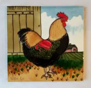 Wayne Gao 8" x 8" Ceramic Farmhouse Barnyard Rooster Art Tile Trivet