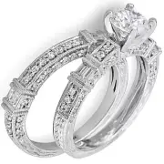 Round and Baguette Cut Bridal Set Ring Diamond GIA Certified 2.25 CT 18k Gold