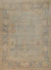 Vegetable Dye Light Blue Wool Hand-made Oushak Oriental Rug 6x8 Turkish Carpet