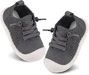 [Charrost] Baby Girl&Boy Toddler First Walking Shoes 6-12 Months Size 3 Black Barefoot Slip On Wide Toe Box Shoes Soft Footmates Casual Tennis Indoor Flexible Learning to Walk Rubber Sneakers