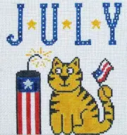 July Calendar Cat Hand Painted Needlepoint Canvas
