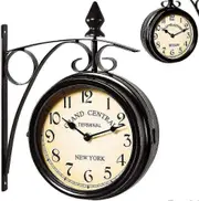 Two Sided Train Station Wall Clock Black Vintage Design Clock Watch