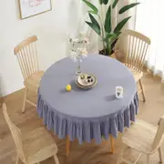 Catzon Vintage Ruffle Round Tablecloth Cotton Linen Home Decoration-Grey