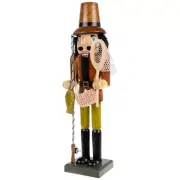 14" TALL FISHERMAN WOODEN CHRISTMAS NUTCRACKER DECORATION NEW 710J