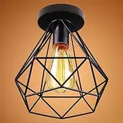 Mengjay Retro Vintage Industrial Flush Mount Ceiling Light,Retro Pendant Lighting Hanging Ceiling Light Fixture Cage Lamp for Hallway Stairway Bedroom Kitchen (Bulb No Included) (Black) (F)