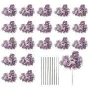 20 Sets Artificial Hydrangea Flower Heads with Stems for Bouquet,Purple