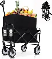 Small Collapsible Wagon Carts – Elevated Oxford Fabric Pouch with Integrated Drawstring Closure 220 lbs Capacity for Beach, Camping, Gardening, Groceries & Shopping