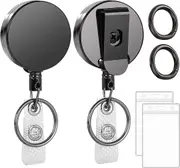 2 Pack Metal Heavy Duty Retractable Badge Holders Reel Carabiner Keychain ID Card Holders