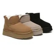 EVERAU® UGG Boots Sheepskin Wool Ankle Platform Vesper - Chestnut / AU Ladies 10 / AU Men 8 / EU 41
