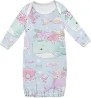 [sanluoli] Organic Cotton Baby Sleeper Gowns Long Sleeves Soft Lightweight Nightgown Outfits Baby Boy Girl Coming Home Outfit 3M Whales Peach Green Coral Ocean, Whales Peach Green Coral Ocean