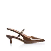 Luce Slingback Kitten Heels - Cocoa Brown Patent
