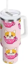 RPLIFE Cute Cartoon Puppies Strawberries 40oz Tumbler with Handle, Stainless Steel Cups with Lid, Travel Coffee Tumbler