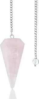 Crocon Rose Quartz Healing Crystal Pendulum for dowsing Divination 6 Faceted Pointed Healing Reiki Quartz Witch Wicca dowsing Balancing Spiritual Gemstone Point Pendant Pendulums
