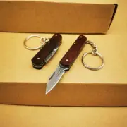 New Mini Keychain Folding Knife Damascus Blade Wooden Handle Pocket Outdoor Tool