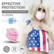[Pink] 50pc Disposable Face Masks 3-Ply Non Medical Surgical Earloop Mouth Cover