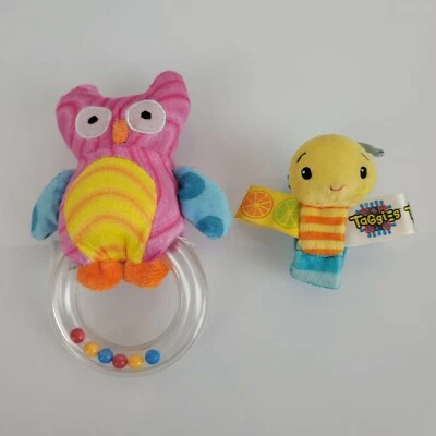 Sozzy Taggies Pink Oodles Owl Stuffed Plush Ring Rattle Baby Toy Soft Bug Wrist