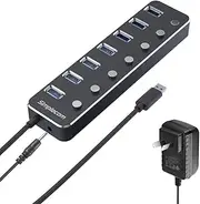 Simplecom CH375PS Aluminium 7 Port USB 3.0 Hub with Individual Switches and Power Adapter