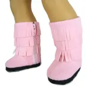Pink Moccasin Boots W/ Fringe Shoes Fits 18" American Girl Doll Clothes