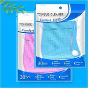 60Pcs Disposable Tongue Cleaners - Pink & Blue Scrapers withToothpick End| Dental-Safe Oral Hygiene Kit for Fresh Breath, Travel & Daily Use