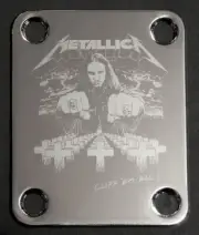 GUITAR NECK PLATE - Engraved Photo Etched - CLIFF BURTON METALLICA Bass - CHROME