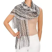 Missoni Zigzag Large Scarf Foulard Black Gray White 12543
