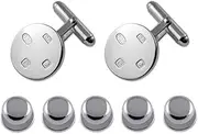 [Select Gifts] Sterling silver feature hallmark round Cufflinks Shirt Dress Studs Gift Set