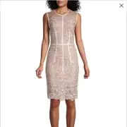 New Bronx and Banco Venice Gloria Lace Embroidery Blush Pink Midi Dress M size
