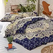 Traditional Jaipur Golden Ombre Mandala Duvet Cover Queen Size, Doona Cotton Throw, Bohemian Doona Cover, Boho Quilt Cover with Two pillowcovers