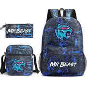 Mr Beast Lightning Cat Boys Girls School Bag 3pcs/set Backpack Kids Travel Rucksack Shoulder Bag Pencil Case Gift -NMAOV Blue