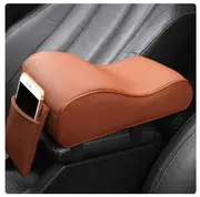 PU Leather Car Armrest Box Pad Cushion Auto Center Console Arm Rest Seat Box Heightening Soft Pad Hand Support with Storage Bags Brown