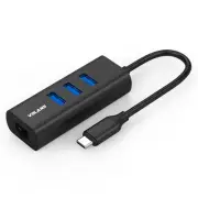 Volans Aluminum USB-C Gen 2 to 3-Port Hub and Gigabit Ethernet Adapter (VL-HJ45-