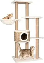 vidaXL Beige Multilevel Cat Tree with Seagrass Scratch Poles, Plush Perches and Compact Condo House