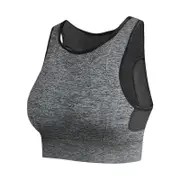 Nevenka Longline Sports Bra with Removable Pads Racerback Tank Top-Grey