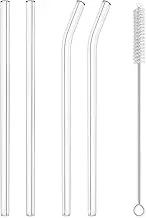 Hiware Reusable Glass Straws Set, 5-piece Drinking Straws with Cleaning Brush, 10" x 10 mm, Dishwasher Safe