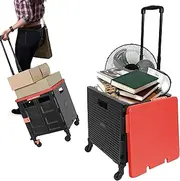 SELORSS Foldable Utility Cart Rolling Crate Shopping Grocery Hand Pull 4 Wheels 177 Lbs Trolley Dolly 360°Rotate Wheel for Storage Travel/Office/Teachers/School/Moving Luggage Supplies Black&red Lid
