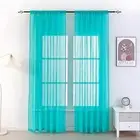 Faux Linen Textured Turquoise Sheer Curtains, 2 Panels 52 × 95 Inch, Rod Pocket