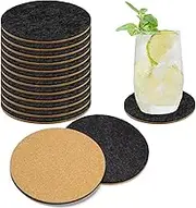 Domensi 12 Pcs Felt and Cork Coaster for Drink Absorbent 4 Inches Cork Coasters with Felt Side Blank Tea or Coffee Coasters Gifts for Cold Drinks Wine Glass Cup Mug Bar Office (Black,Round)