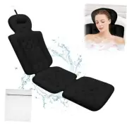 Luxury Full Body Bath Pillow for Bathtub, Bath Pillows for Tub with Mesh Black