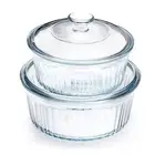 4-pieces Round Glass Casserole Dish Set with Lid, Set of 2（1.6 QT+2.4 QT) Bor...