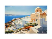Santorini Coastline Art Canvas Print