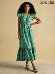 Joules Winnie Green Frill Shoulder Dress (E01602) | $150