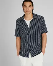Club Monaco Short-Sleeve Lino Weave Shirt - Men's Medium ~ $148 Blue