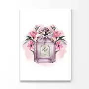 Pink Purple Perfume with Flowers Print 100% Australian Made 90x120cm (Stretched Canvas)