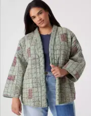 Lane Bryant Patchwork Quilted Kimono Jacket Olive Green Plus Size 26/28 NWT