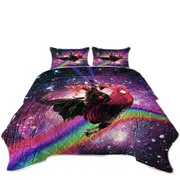 Cool and Funny Space Pizza Cat Riding a Chicken Coverlet
