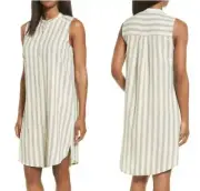 NEW $278 EILEEN FISHER Mandarin Collar Stripe Cotton Dress